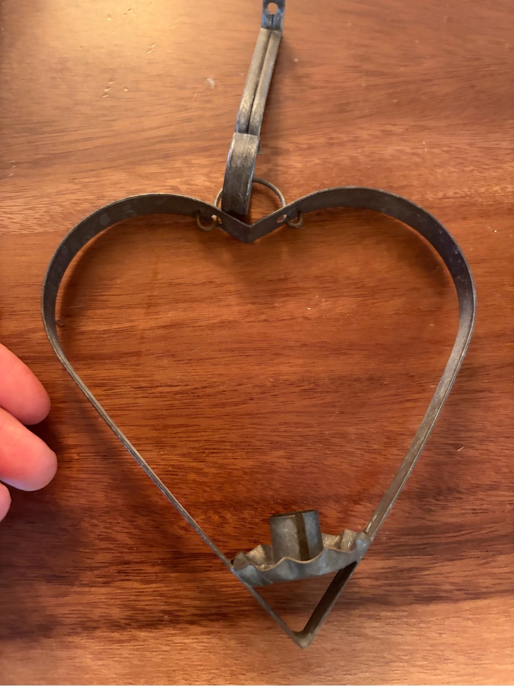 Small heart primitive candle holder